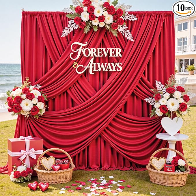 50ft x 12ft Wrinkle Free Red Backdrop Curtains by CO-AVE