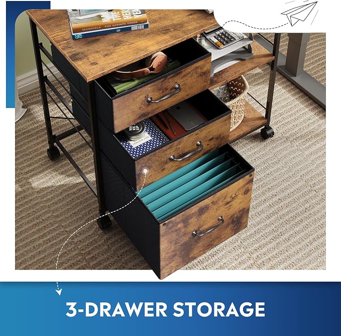 DEVAISE 3 Drawer Mobile File Cabinet, Rolling Printer Stand - Image 6