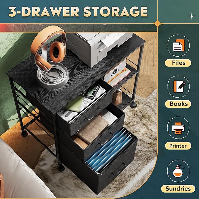 DEVAISE 3 Drawer Mobile File Cabinet, Rolling Printer Stand - Image 4