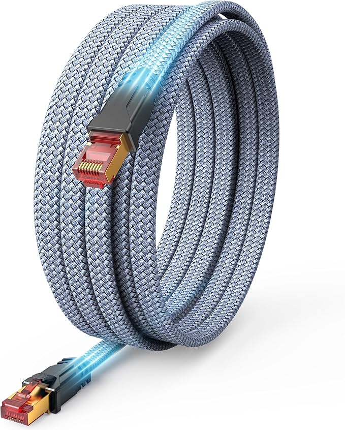 Snowkids Cat 8 Ethernet Cable 60 FT, Braided Heavy Duty High Speed by Snowkids