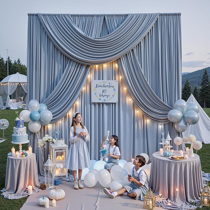 20ft x 15ft Dusty Blue Backdrop Curtains - Image 4