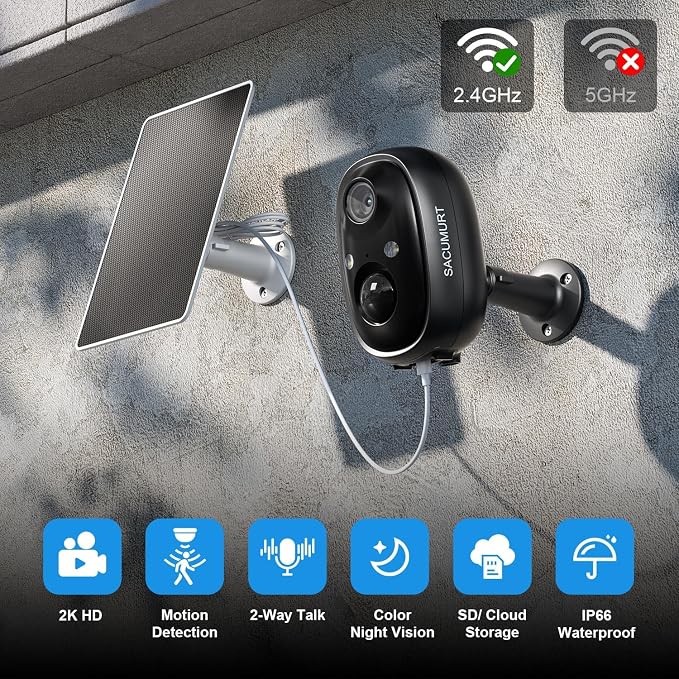 Solar Security Cameras Wireless Outdoor, Free Cloud Storage, 2.4G WiFi Camera - Image 2