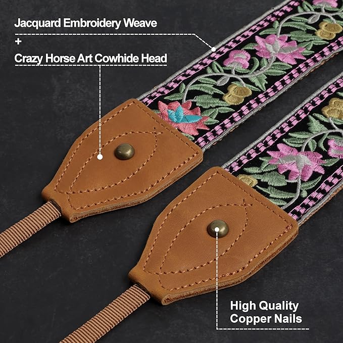 Padwa Lifestyle 2" Wide Classic Crazy Horse Art Cowhide Head Cotton Camera - Image 2