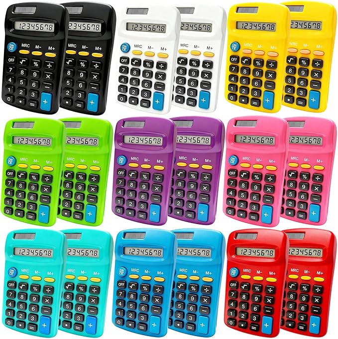 18 Pack Small Calculator Bulk: 8 Digit Hand Held Basic Calculator Solar Battery by Qneiaym