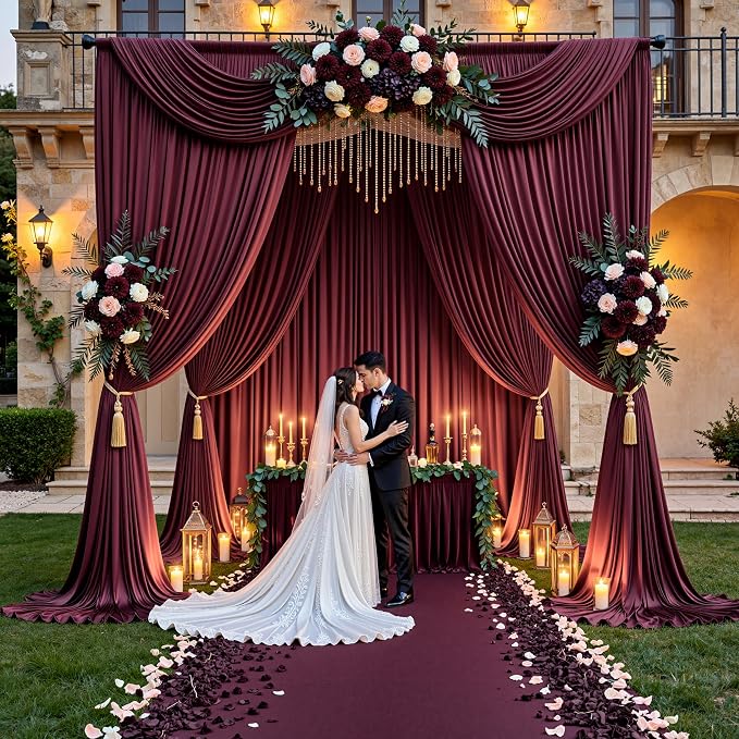 50ft x 15ft Burgundy Backdrop Curtains - Image 4