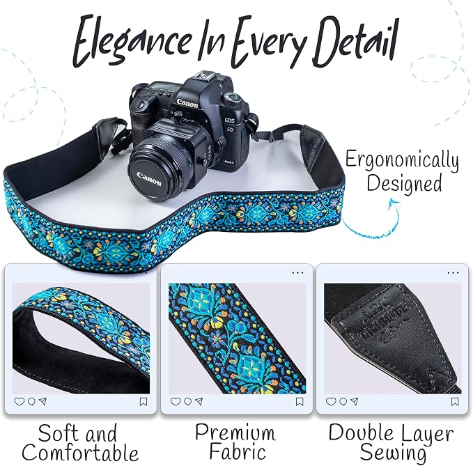 Art Tribute Camera Strap, Vintage Embroidered Neck Shoulder & Crossbody Camera - Image 3