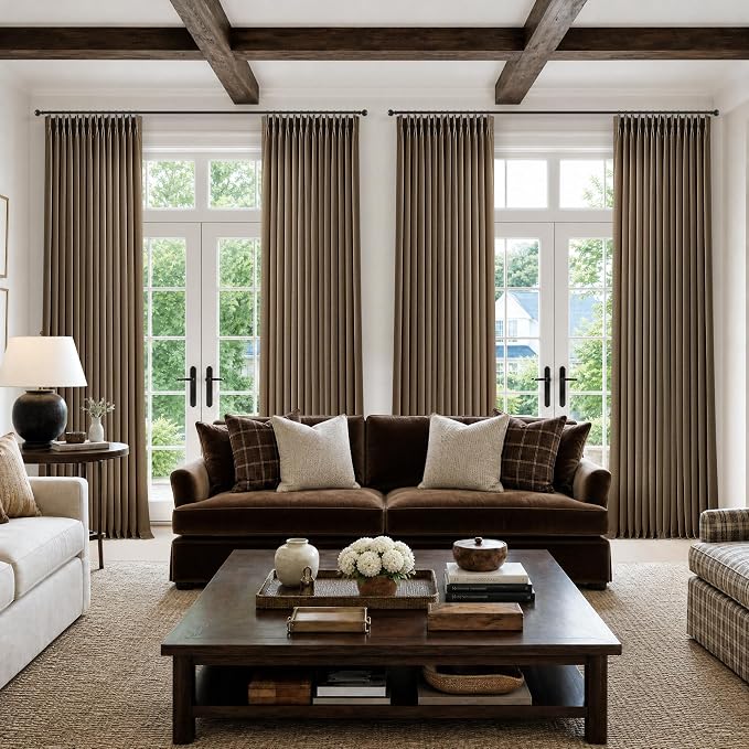 Extra Long 112 Inch Pinch Pleated Living Room Curtains 4 Panels Set, Chocolate by Twodrapes