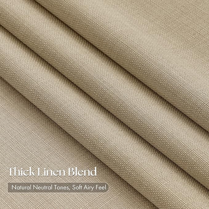 Pleated Tan Oatmeal Semi Sheer Sliding Door Curtains 105 Inches Long 4 Panels - Image 2